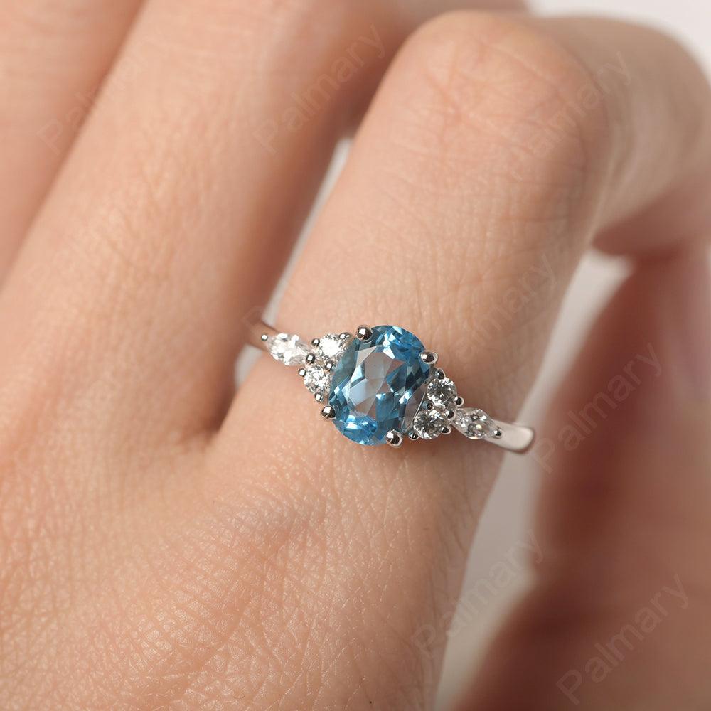 Oval Cut Swiss Blue Topaz Promise Ring Sterling Silver - Palmary