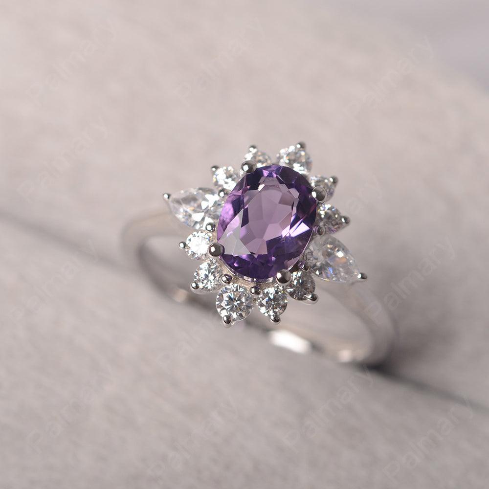 Oval Cut Amethyst Halo Ring Sterling Silver - Palmary