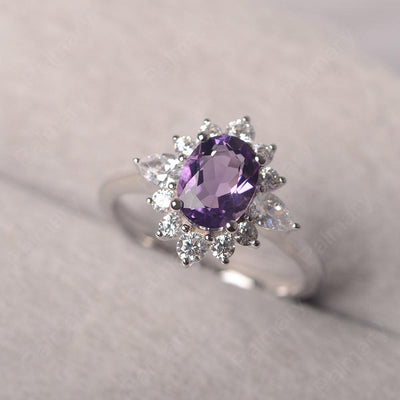 Oval Cut Amethyst Halo Ring Sterling Silver - Palmary