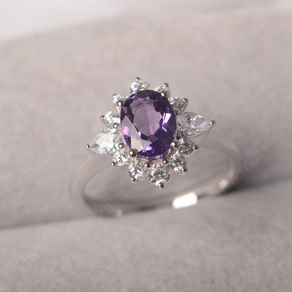 Oval Cut Amethyst Halo Ring Sterling Silver - Palmary