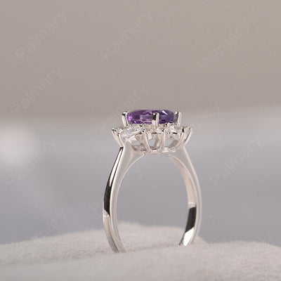 Oval Cut Amethyst Halo Ring Sterling Silver - Palmary