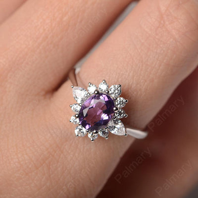 Oval Cut Amethyst Halo Ring Sterling Silver - Palmary