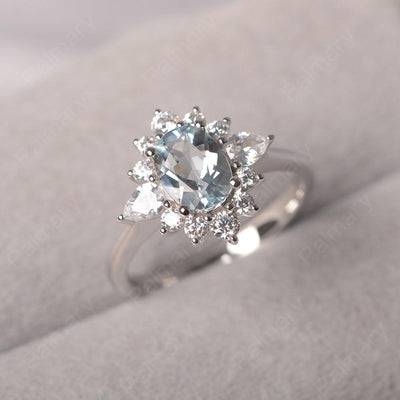 Oval Cut Aquamarine Halo Ring Sterling Silver - Palmary
