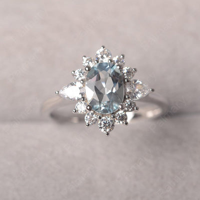 Oval Cut Aquamarine Halo Ring Sterling Silver - Palmary