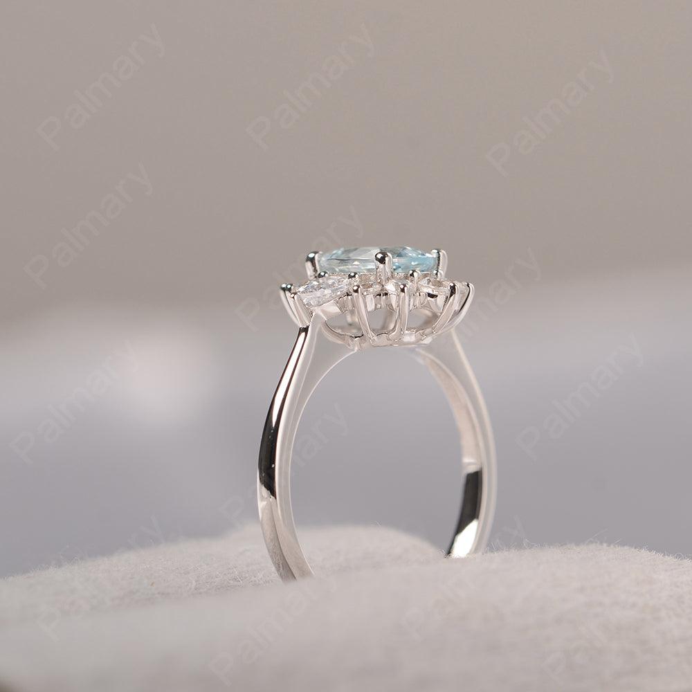 Oval Cut Aquamarine Halo Ring Sterling Silver - Palmary