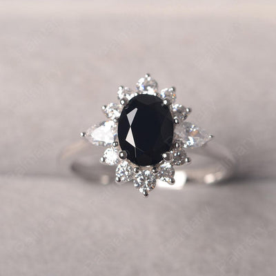 Oval Cut Black Spinel Halo Ring Sterling Silver - Palmary