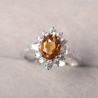 Oval Cut Citrine Halo Ring Sterling Silver - Palmary