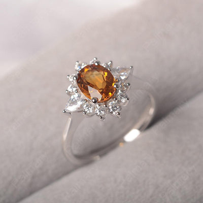 Oval Cut Citrine Halo Ring Sterling Silver - Palmary