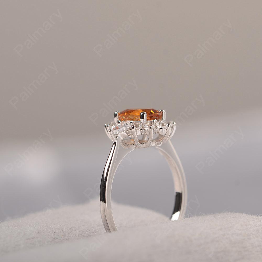 Oval Cut Citrine Halo Ring Sterling Silver - Palmary