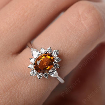 Oval Cut Citrine Halo Ring Sterling Silver - Palmary