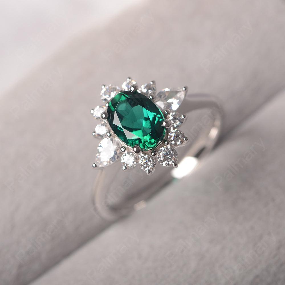 Oval Cut Emerald Halo Ring Sterling Silver - Palmary