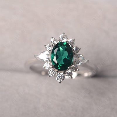 Oval Cut Emerald Halo Ring Sterling Silver - Palmary
