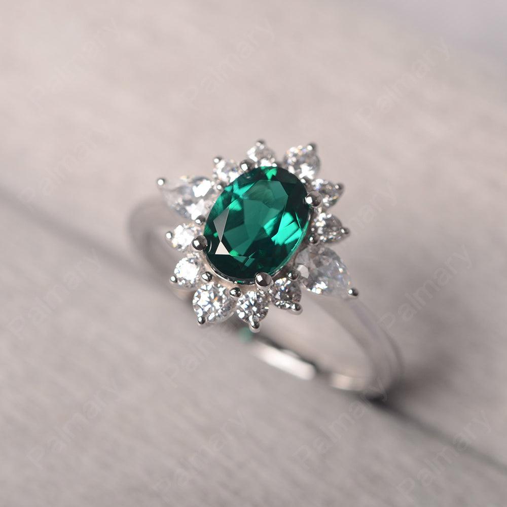 Oval Cut Emerald Halo Ring Sterling Silver - Palmary