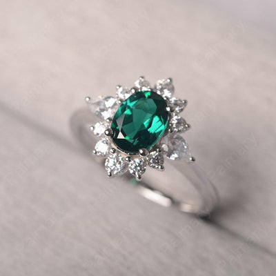 Oval Cut Emerald Halo Ring Sterling Silver - Palmary