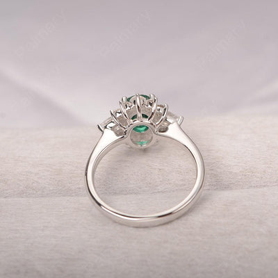 Oval Cut Emerald Halo Ring Sterling Silver - Palmary