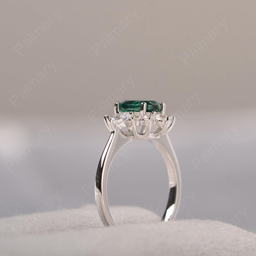 Oval Cut Emerald Halo Ring Sterling Silver - Palmary