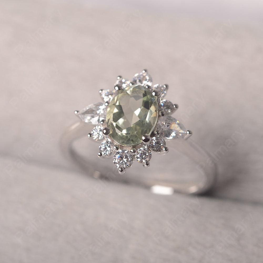 Oval Cut Green Amethyst Halo Ring Sterling Silver - Palmary