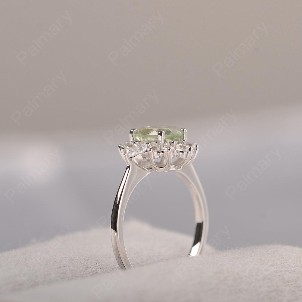 Oval Cut Green Amethyst Halo Ring Sterling Silver - Palmary