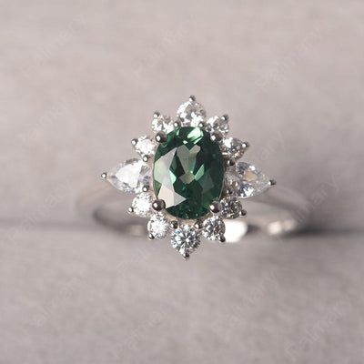 Oval Cut Green Sapphire Halo Ring Sterling Silver - Palmary