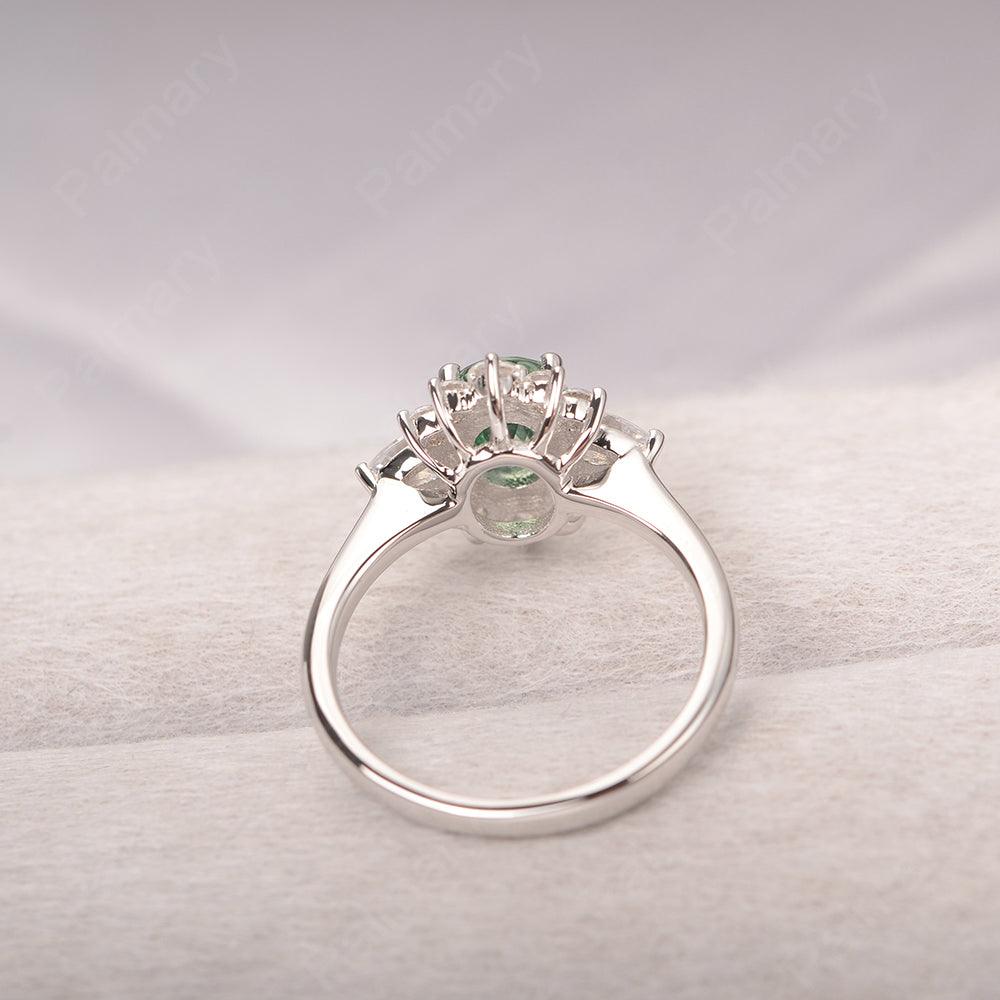 Oval Cut Green Sapphire Halo Ring Sterling Silver - Palmary