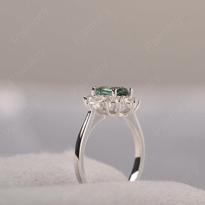 Oval Cut Green Sapphire Halo Ring Sterling Silver - Palmary