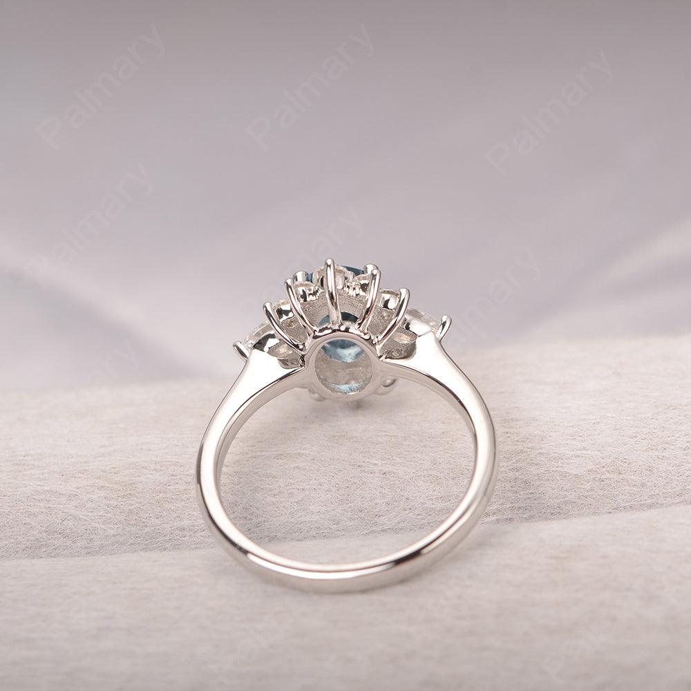 Oval Cut London Blue Topaz Halo Ring Sterling Silver - Palmary