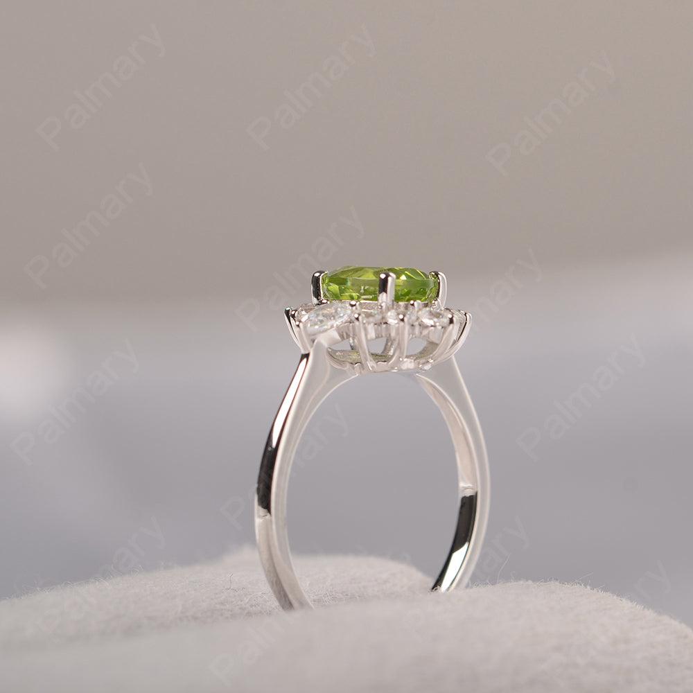 Oval Cut Peridot Halo Ring Sterling Silver - Palmary