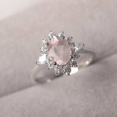 Oval Cut Rose Quartz Halo Ring Sterling Silver - Palmary