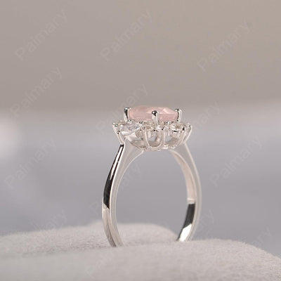 Oval Cut Rose Quartz Halo Ring Sterling Silver - Palmary