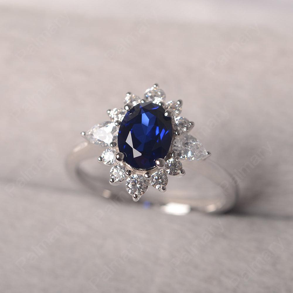 Oval Cut Sapphire Halo Ring Sterling Silver - Palmary