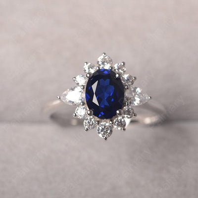 Oval Cut Sapphire Halo Ring Sterling Silver - Palmary