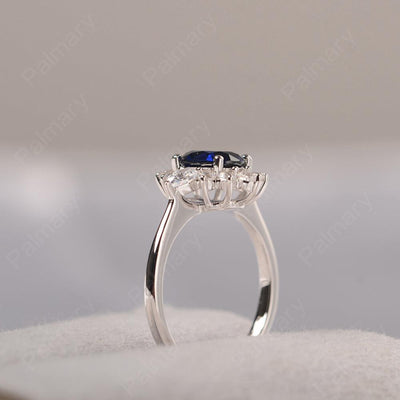 Oval Cut Sapphire Halo Ring Sterling Silver - Palmary