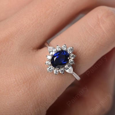 Oval Cut Sapphire Halo Ring Sterling Silver - Palmary
