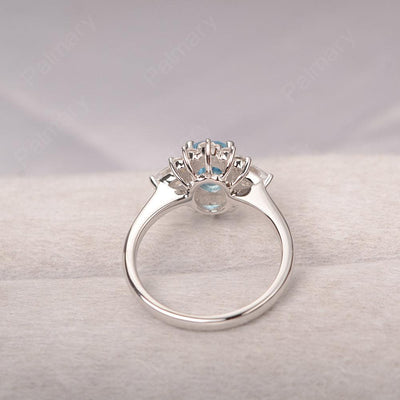 Oval Cut Swiss Blue Topaz Halo Ring Sterling Silver - Palmary