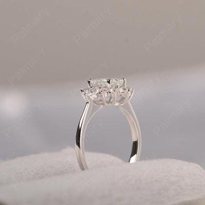 Oval Cut White Topaz Halo Ring Sterling Silver - Palmary