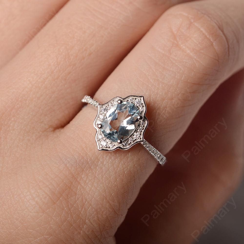 Oval Cut Petal Aquamarine Engagement Ring - Palmary