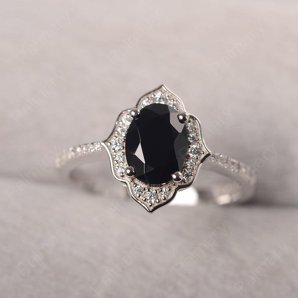 Oval Cut Petal Black Spinel Engagement Ring - Palmary