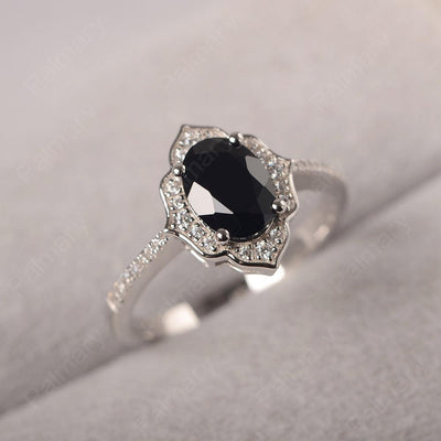 Oval Cut Petal Black Spinel Engagement Ring - Palmary