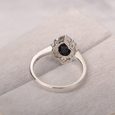 Oval Cut Petal Black Spinel Engagement Ring - Palmary