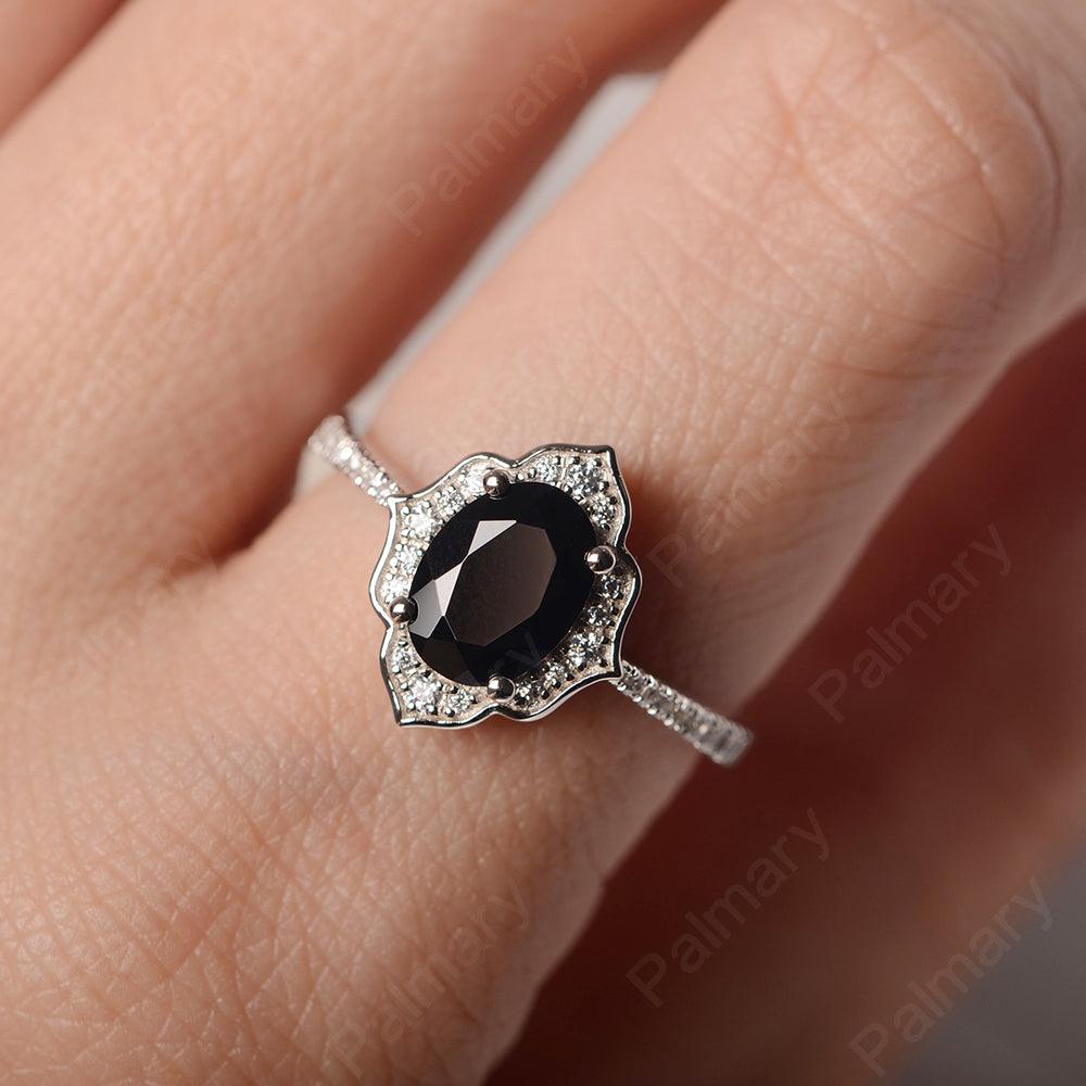 Oval Cut Petal Black Spinel Engagement Ring - Palmary