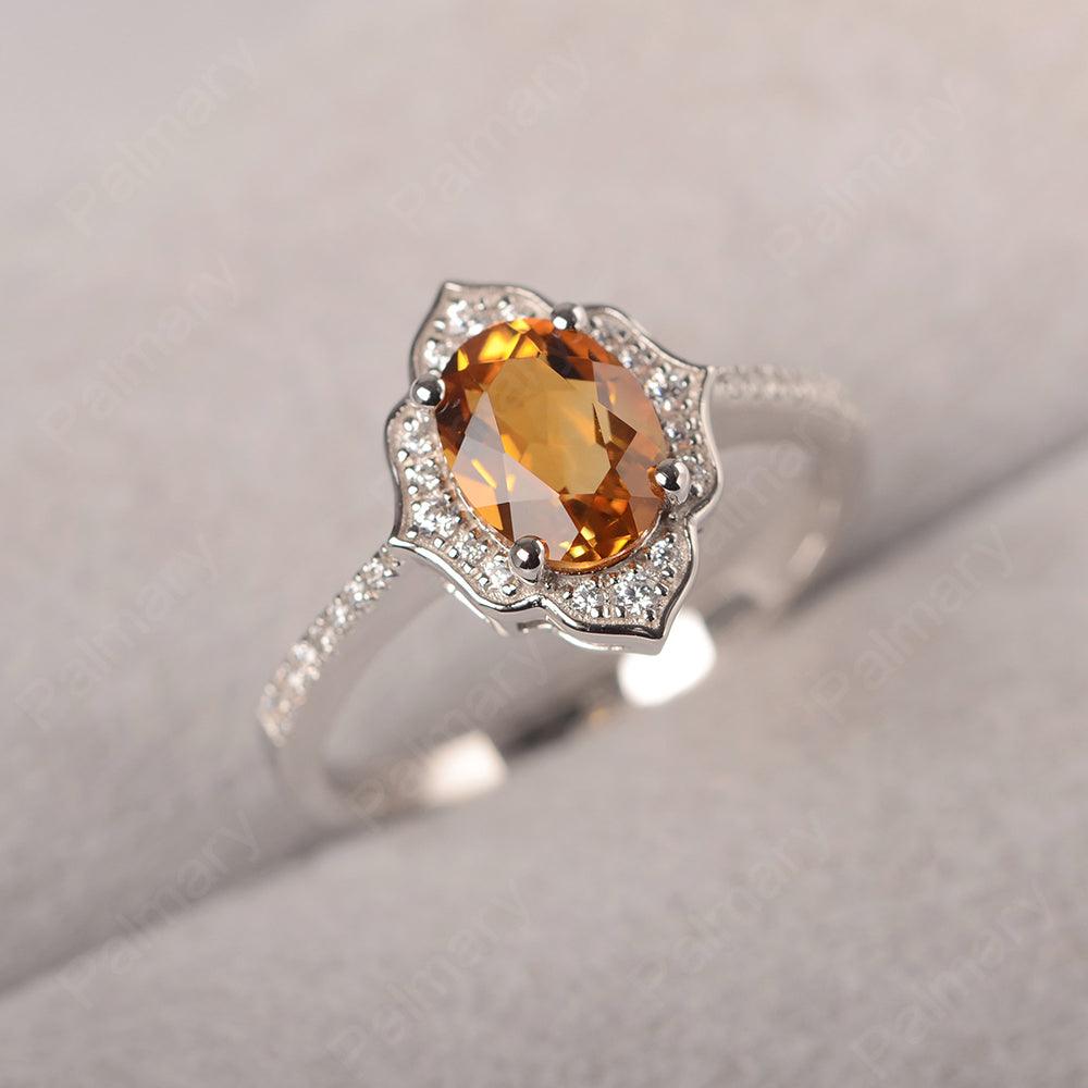 Oval Cut Petal Citrine Engagement Ring - Palmary