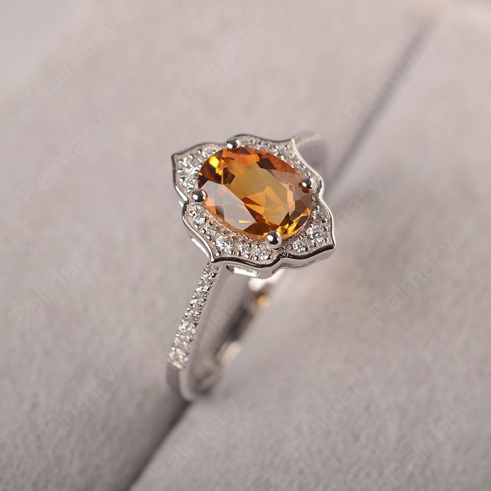 Oval Cut Petal Citrine Engagement Ring - Palmary