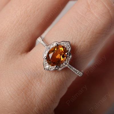 Oval Cut Petal Citrine Engagement Ring - Palmary