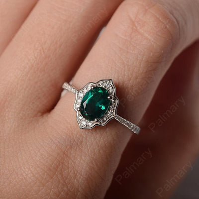 Oval Cut Petal Emerald Engagement Ring - Palmary