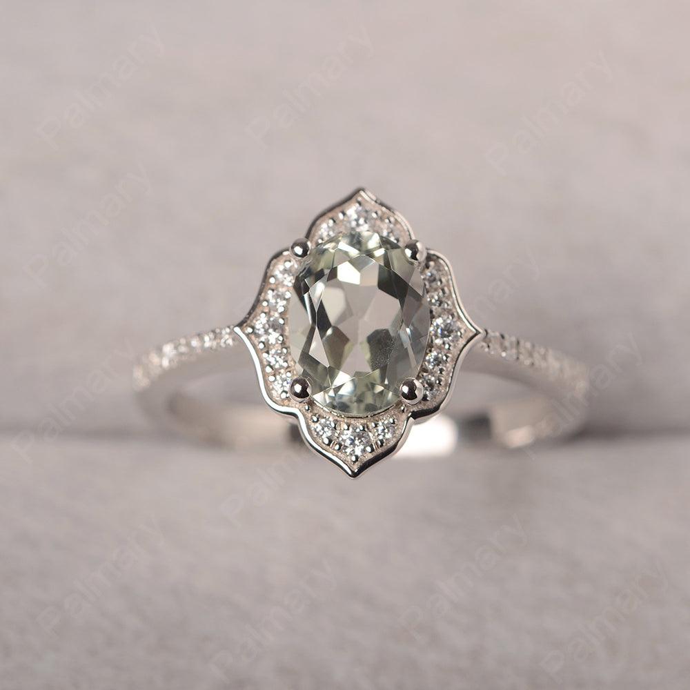 Oval Cut Petal Green Amethyst Engagement Ring - Palmary