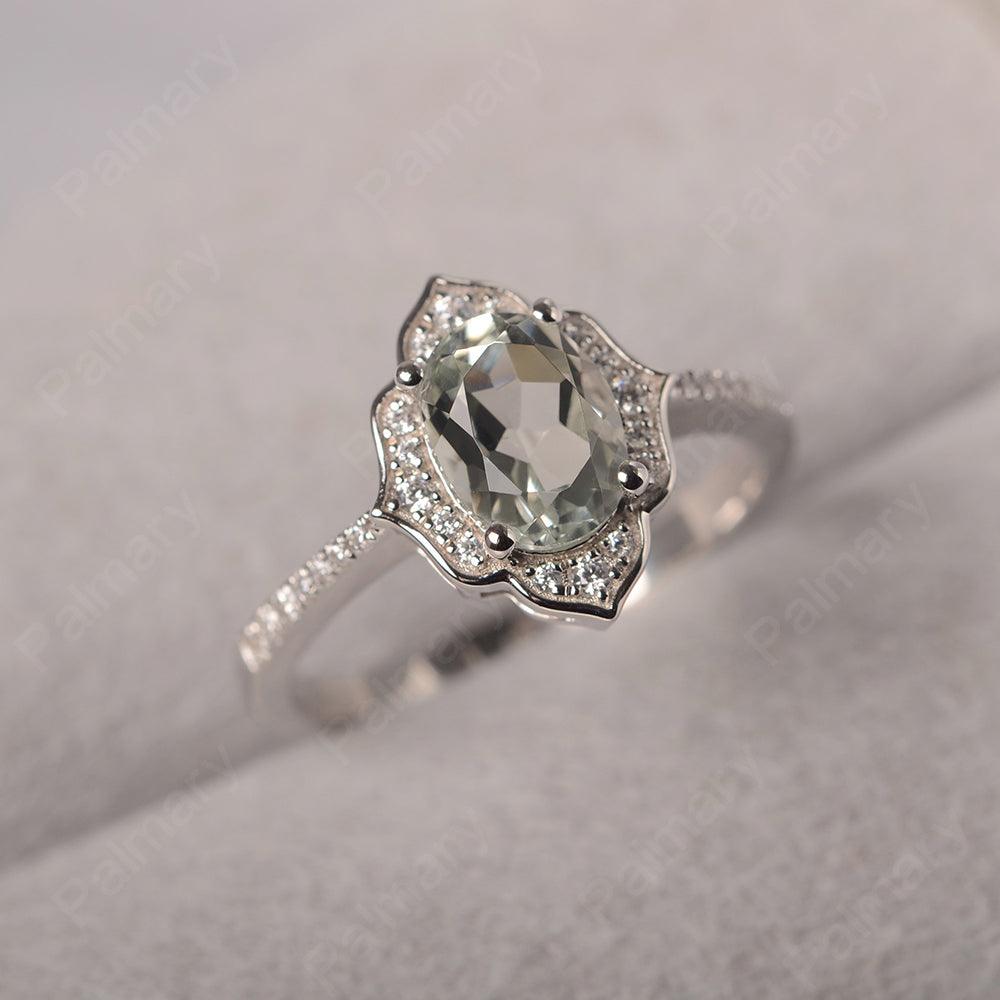 Oval Cut Petal Green Amethyst Engagement Ring - Palmary