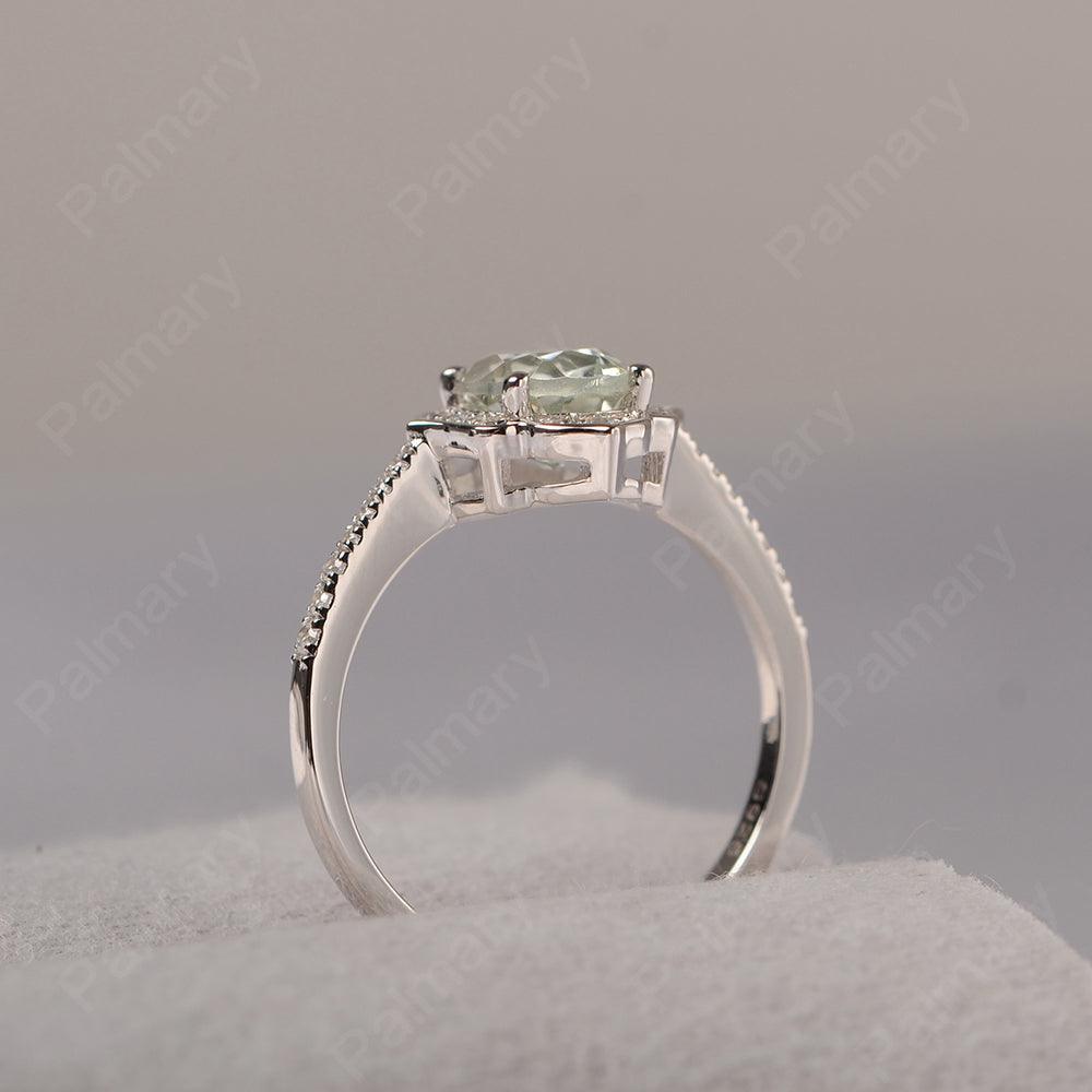 Oval Cut Petal Green Amethyst Engagement Ring - Palmary