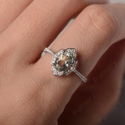 Oval Cut Petal Green Amethyst Engagement Ring - Palmary