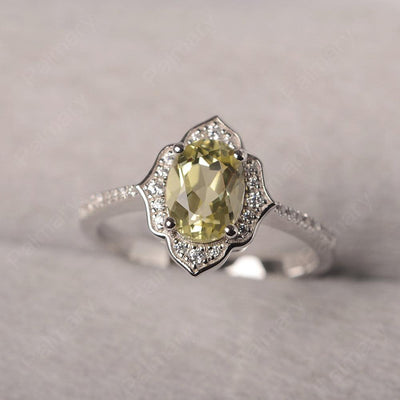 Oval Cut Petal Lemon Quartz Engagement Ring - Palmary