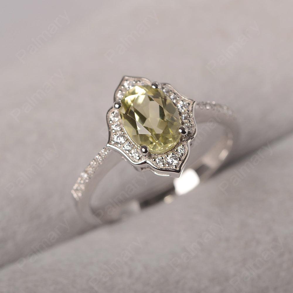 Oval Cut Petal Lemon Quartz Engagement Ring - Palmary